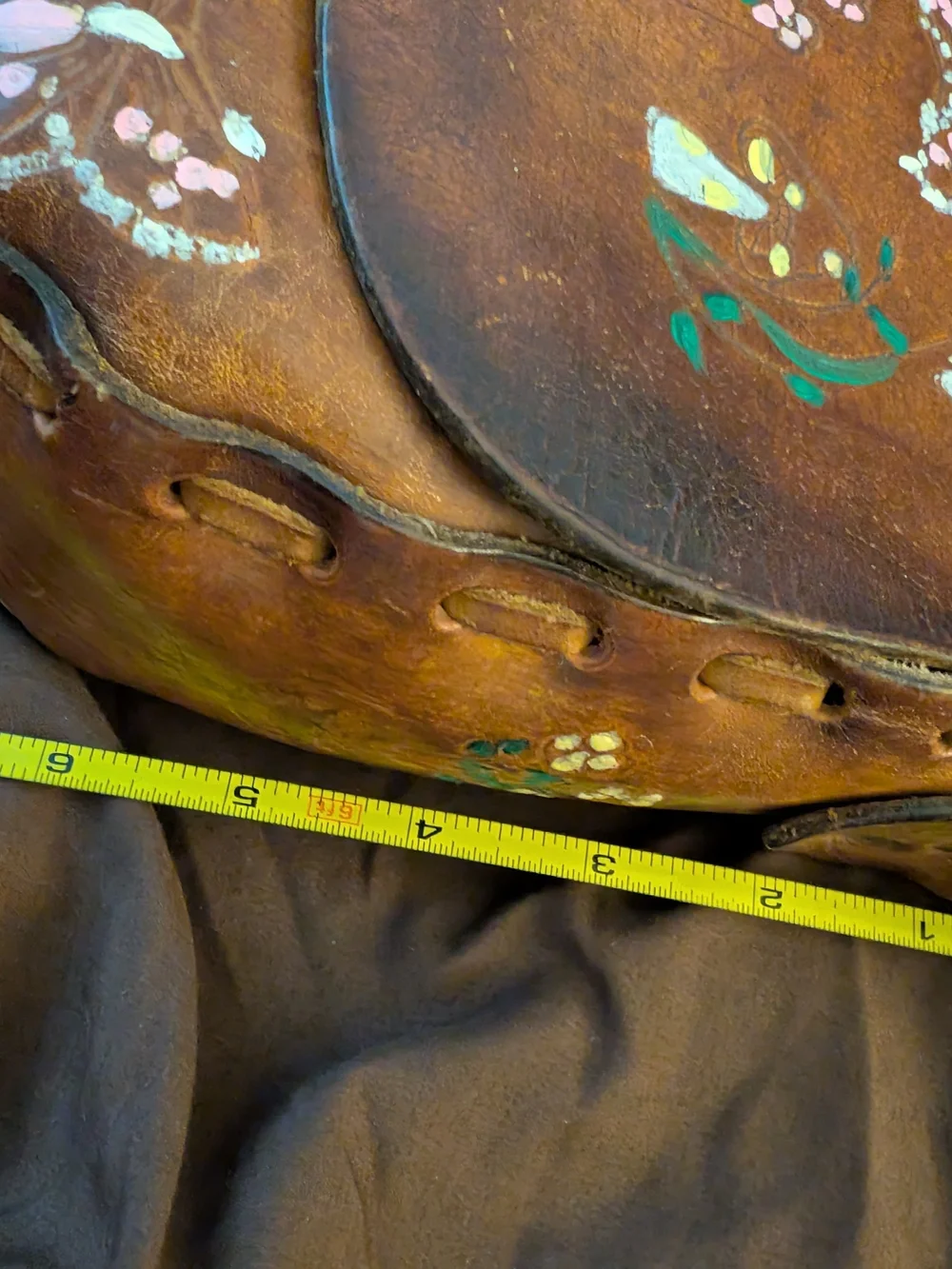 Vintage 1970s Brown Floral Hand-Painted Leather Bag